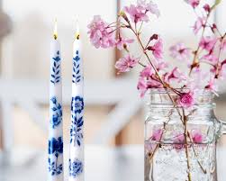 Blue Vintage Floral Taper Candles
