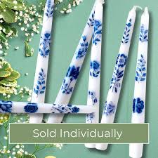 Blue Vintage Floral Taper Candles