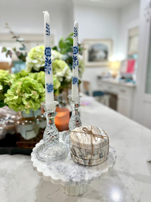 Blue Vintage Floral Taper Candles