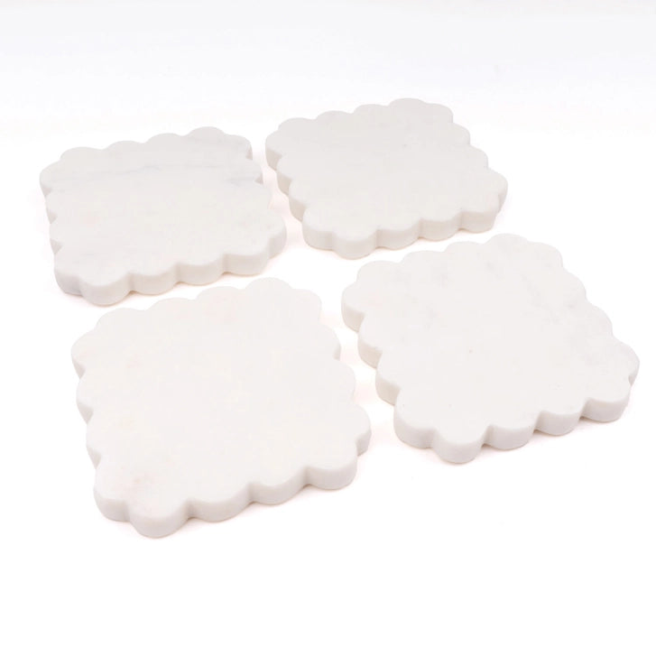 White Marble Scalloped Coaster Set